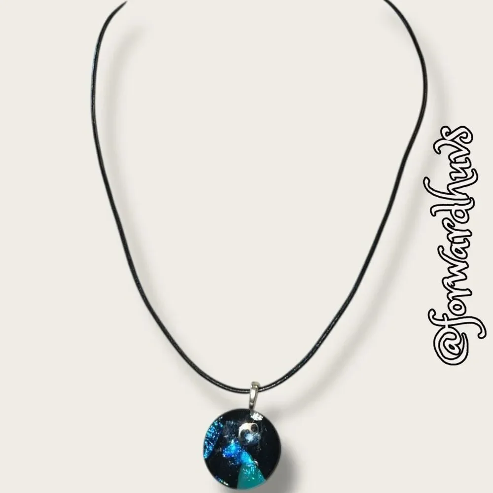 Bundle Sale 3 for $15 | 16-Inch Black Faux Leather Necklace with Glass Pendant